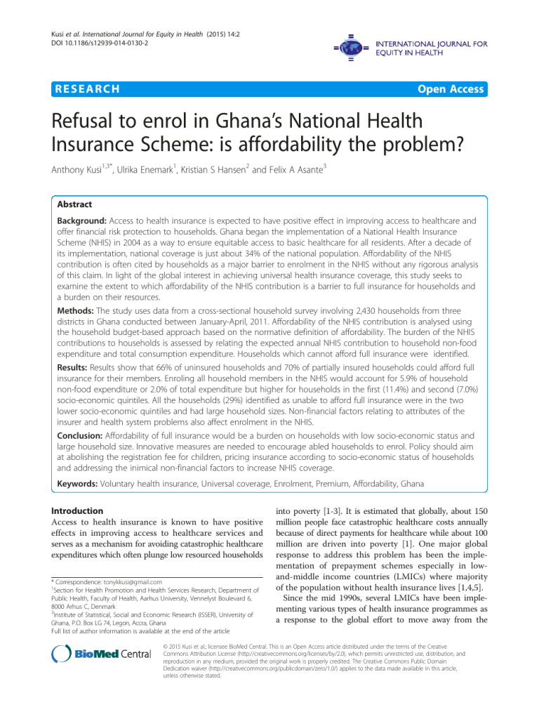 Insuring The Uninsured Efforts To Extend Insurance Coverage In Ghana